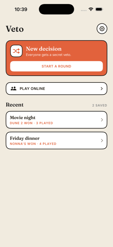Veto home screen